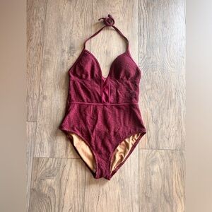 MOSSIMO Crochet Maroon Sexy One Piece Bathing Suit Women’s Size Small